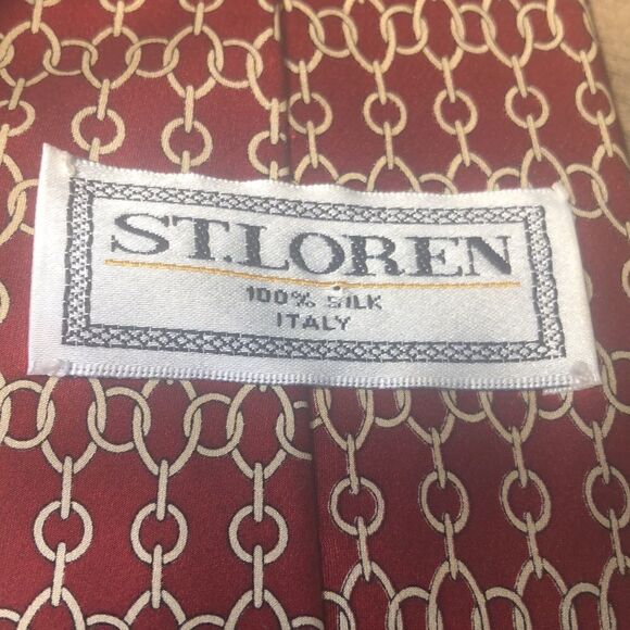 Vintage St Loren Silk Gold Chainlink Print Tie. Made in Italy 🇮🇹 WOW in Red! - Picture 4 of 10